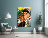 Money and Power artwork styled in a teen's bedroom with bold accents