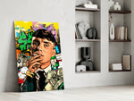 Gangster panel against a saturated yellow-painted accent wall