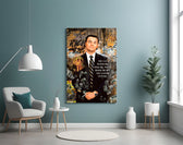 Pop-graffiti glass print bringing manifesto edge to a man cave