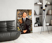 Designer-collection artwork in a cigar lounge with leather seating