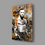 Designer-collection MMA panel anchoring a man-cave wall