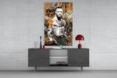 Riches and Glory glass wall art catching light to reveal its layered tags
