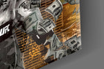Designer-collection artwork in a cigar lounge with leather seating