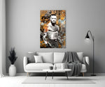 Close-up detail of the McGregor portrait with Rolex and cash behind glass