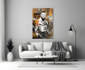 Close-up detail of the McGregor portrait with Rolex and cash behind glass