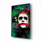 Joker Why So Serious pop-graffiti glass wall art in a modern gaming room