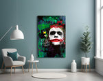 Joker artwork styled in a tattoo studio interior
