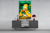 Homer Taste of Greed glass wall art catching light to reveal its layered tags