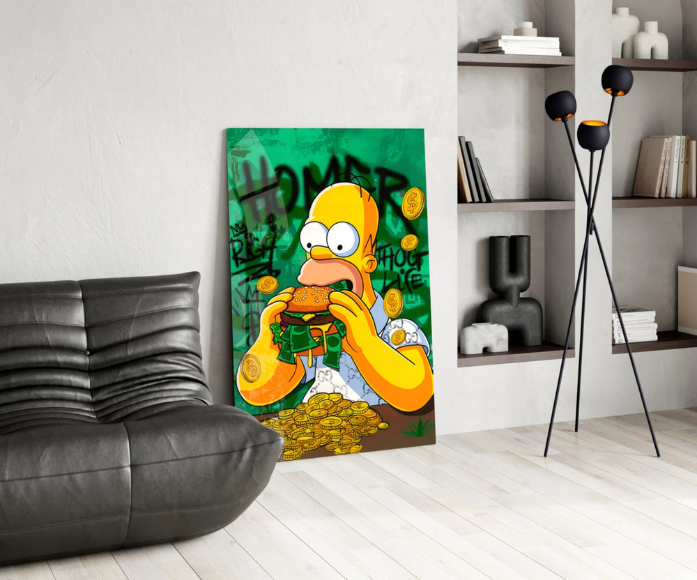 Pop-graffiti glass print bringing wit to a man cave