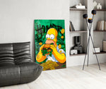Pop-graffiti glass print bringing wit to a man cave