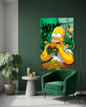 Homer The Taste of Greed Glass Wall Art || Designer Collection - Lifestyle preview in a designer interior