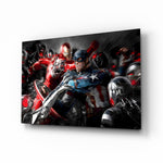 Avengers War cinematic glass wall art in a modern gaming room