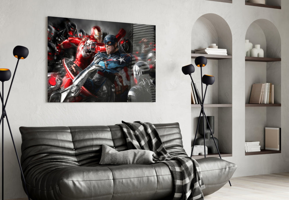 Avengers War artwork styled in a cinema-room accent wall