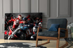 Marvel battle panel against a moody dark-painted accent wall