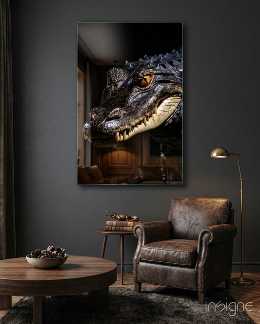 Eyes of the Swamp Glass Wall Art || Designer Collection - Lifestyle preview in a designer interior