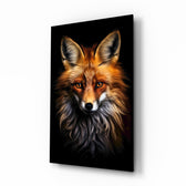 Eyes of the Fox wildlife glass wall art in a modern study