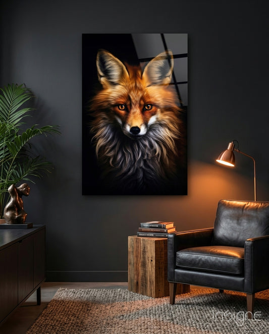 Eyes of the Fox Glass Wall Art || Designer Collection - Lifestyle preview in a designer interior