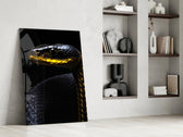 Predator panel against a moody dark-painted accent wall