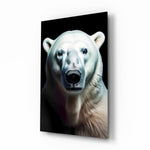 Polar Bear Gaze wildlife glass wall art in a modern study