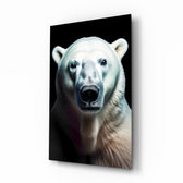 Polar Bear Gaze wildlife glass wall art in a modern study