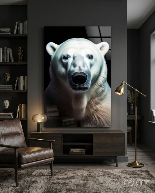 Polar Bear's Gaze Glass Wall Art || Designer Collection - Lifestyle preview in a designer interior
