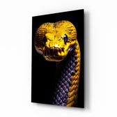 Golden Headed Snake wildlife glass wall art in a modern study