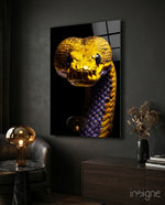 Golden Headed Snake Glass Wall Art || Designer Collection - Lifestyle preview in a designer interior