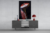 Fiery Serpent glass wall art catching light to reveal its scale gleam
