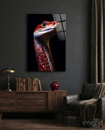 Eyes of the Fiery Serpent Glass Wall Art || Designer Collection - Lifestyle preview in a designer interior