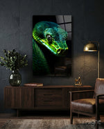 Emerald Green Viper Glass Wall Art || Designer Collection - Lifestyle preview in a designer interior