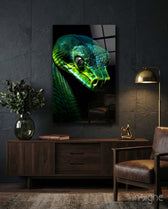 Emerald Green Viper Glass Wall Art || Designer Collection - Lifestyle preview in a designer interior