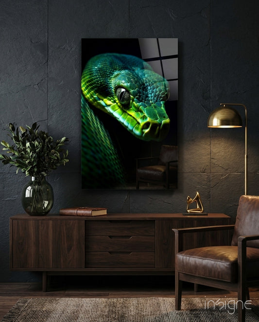 Emerald Green Viper Glass Wall Art || Designer Collection - Lifestyle preview in a designer interior