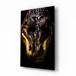 Hunter in the Eyes caiman glass wall art in a modern study
