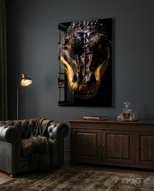 The Hunter in the Eyes Glass Wall Art || Designer Collection - Lifestyle preview in a designer interior