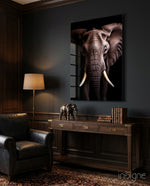 The Wise Look of the Elephant Glass Wall Art || Designer Collection - Lifestyle preview in a designer interior