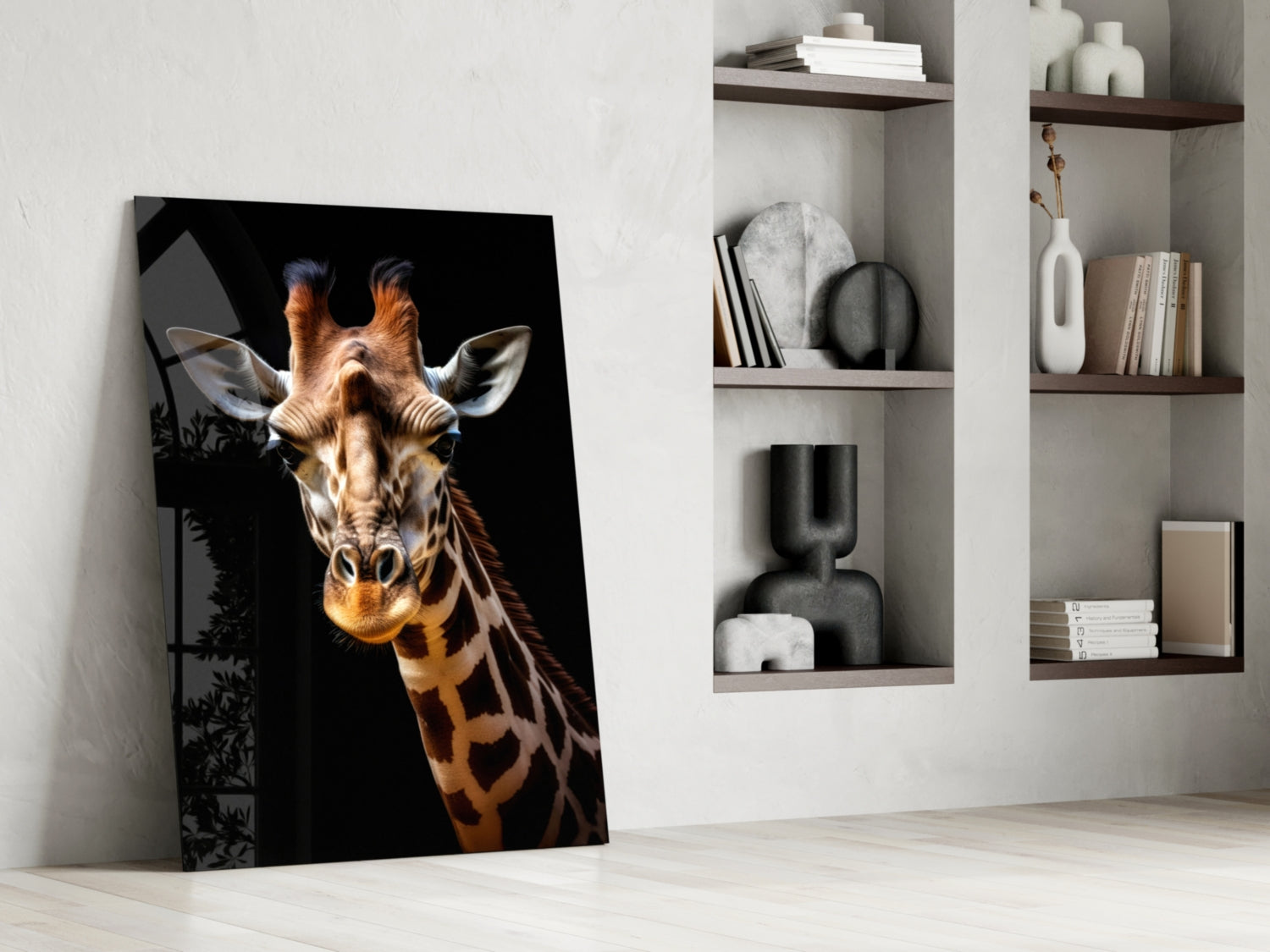 The Gentle Look of a Giraffe Glass Wall Art || Designer Collection
