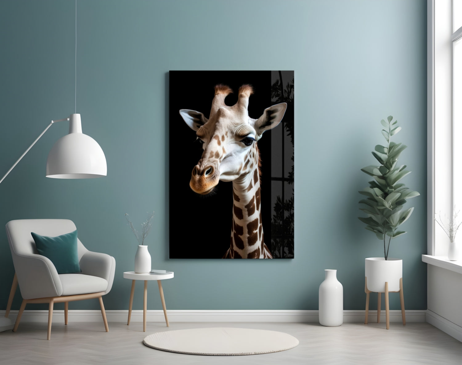 Light Colored Giraffe Portrait Glass Wall Art || Designer Collection