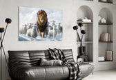 Lion-and-lambs artwork styled in a master bedroom