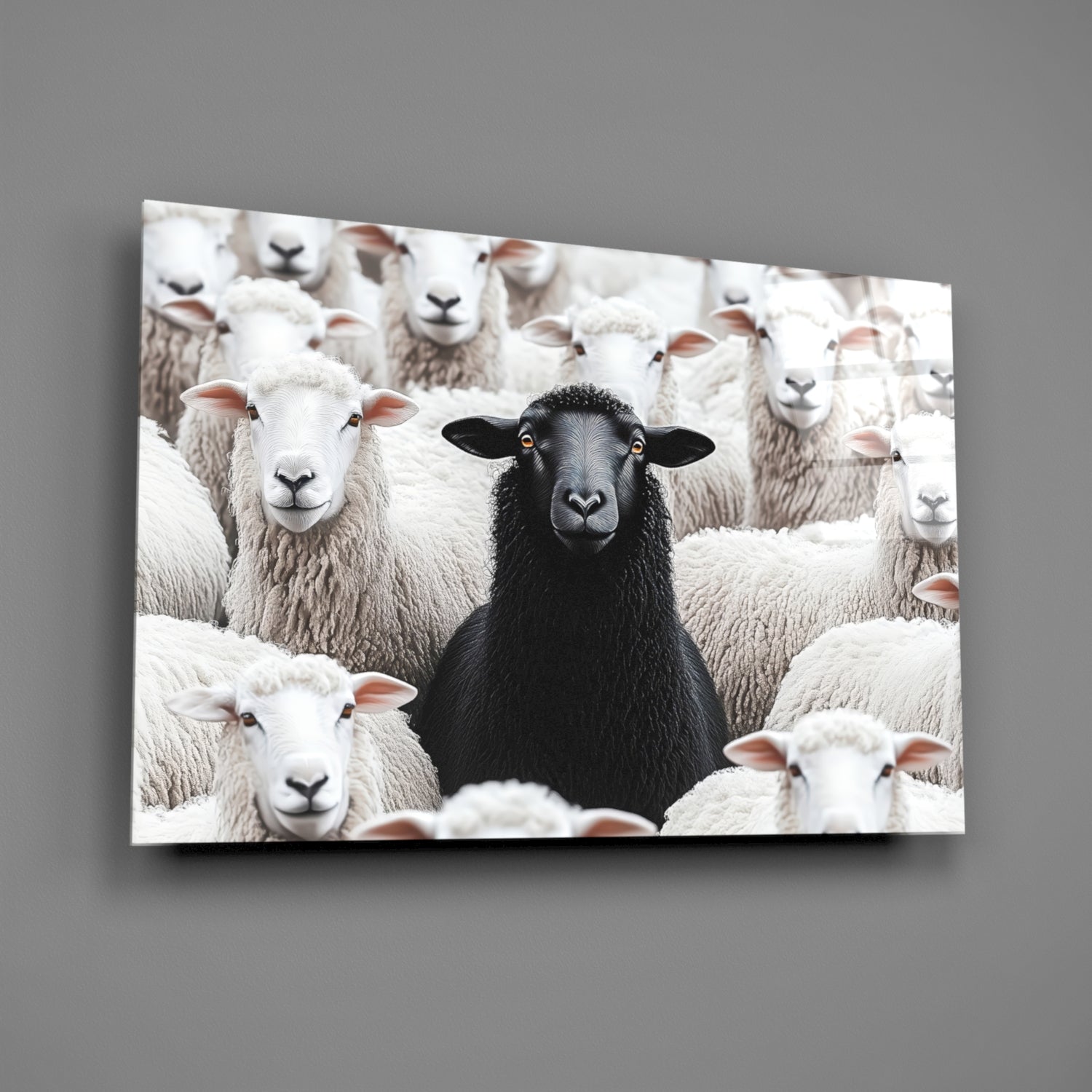 The Difference of the Black Lamb Flock Glass Wall Art || Designer Collection