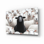 Black Sheep allegory glass wall art in a modern study