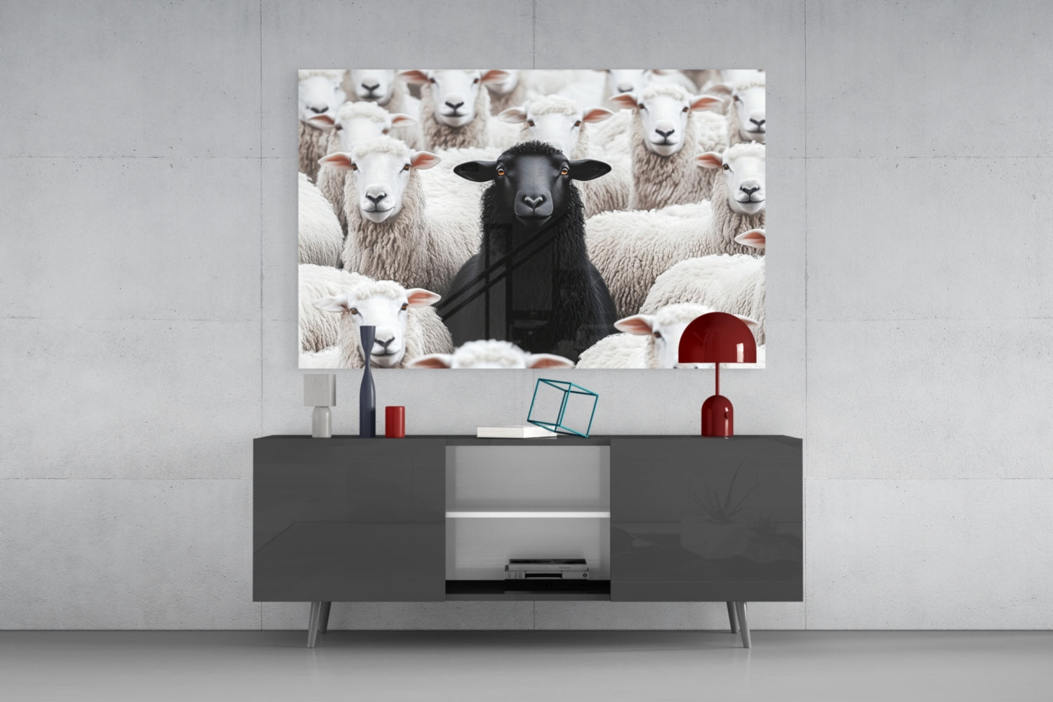 The Difference of the Black Lamb Flock Glass Wall Art || Designer Collection