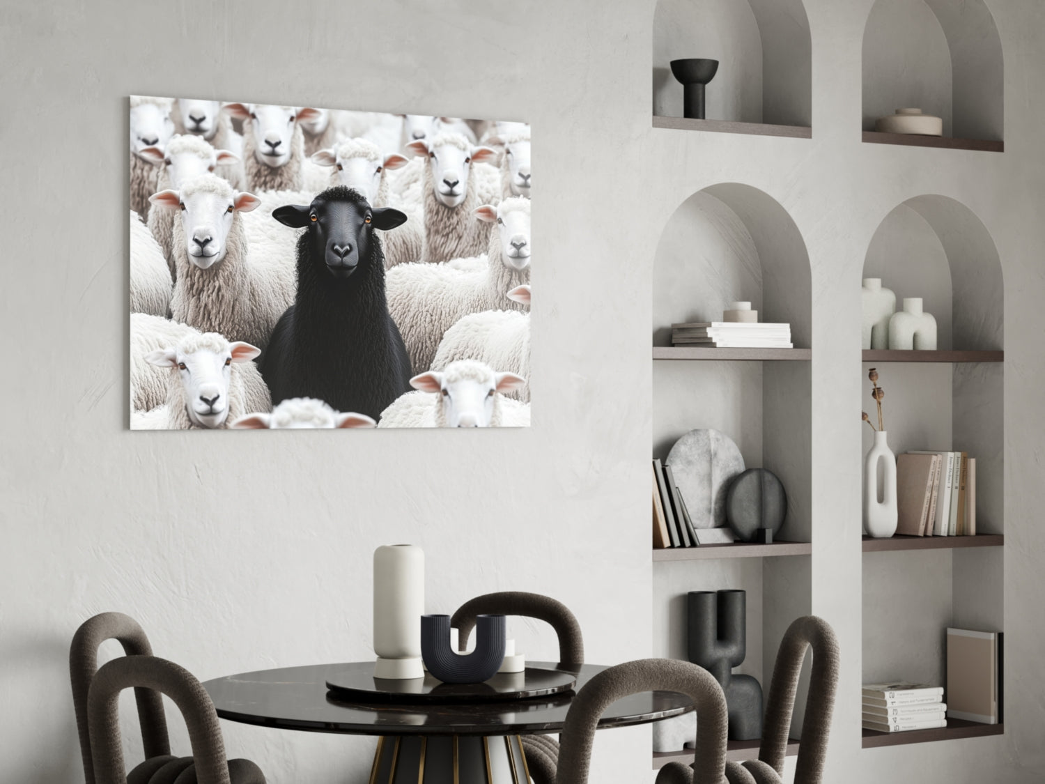 The Difference of the Black Lamb Flock Glass Wall Art || Designer Collection