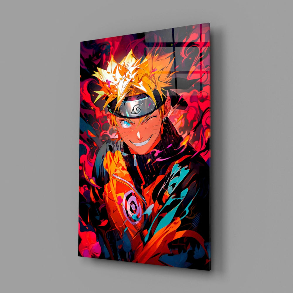 Designer-collection anime panel anchoring a gaming room wall