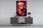 Naruto Portrait glass wall art catching light to reveal its painted chakra