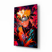 Naruto Portrait of Energy anime glass wall art in a modern teen's bedroom