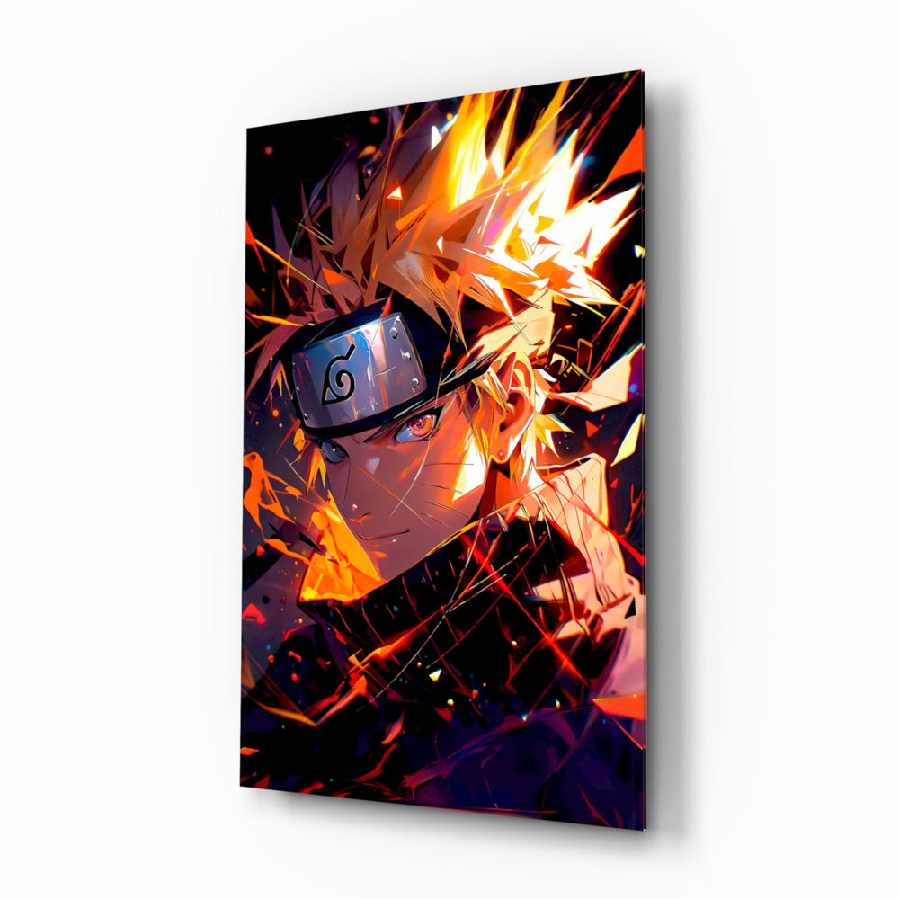 Naruto Flame Energy anime glass wall art in a modern teen's bedroom