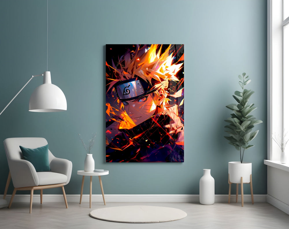 Naruto Flame artwork styled in a creative loft interior