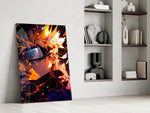Anime panel against a moody dark-painted accent wall
