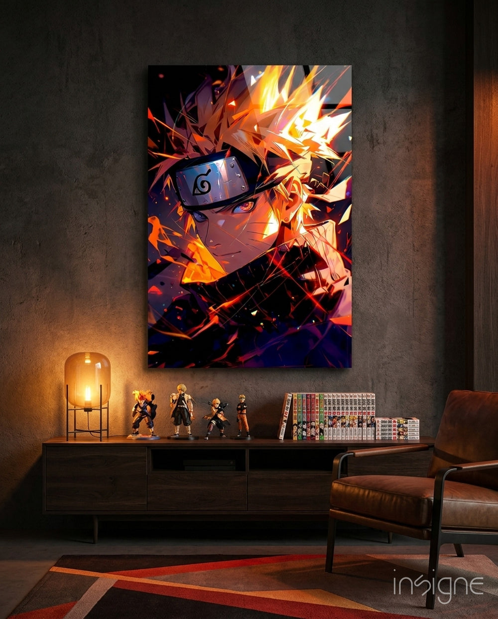Naruto Flame Energy Glass Wall Art || Designer Collection - Lifestyle preview in a designer interior