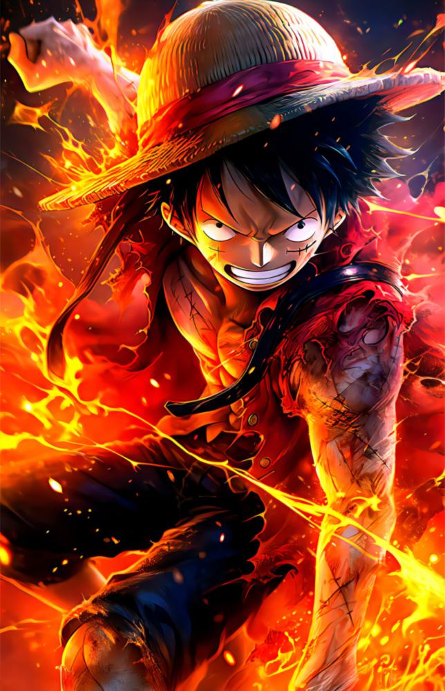 Luffy Fiery Fist Glass Wall Art || Designer Collection